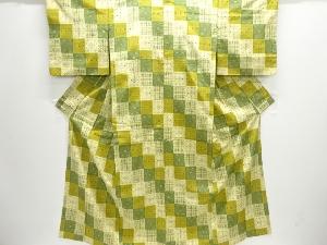 格子に抽象模様織出し手織り紬着物